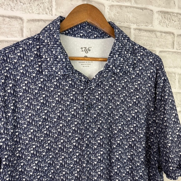 1764 Golf Navy Blue Cocktails AOP Performance Polo Shirt Mens XL Poly Stretch - Picture 1 of 7